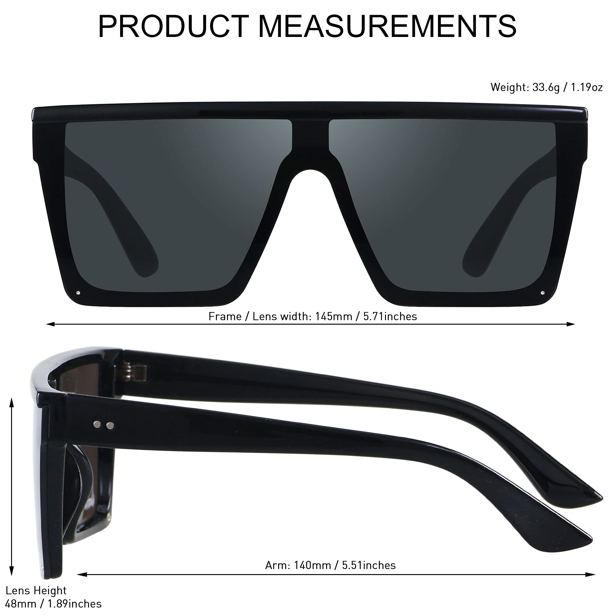 LYZOIT Square Oversized Sunglasses for Women Men Big Flat Top Fashion Shield Large UV Protection Rimless Shades