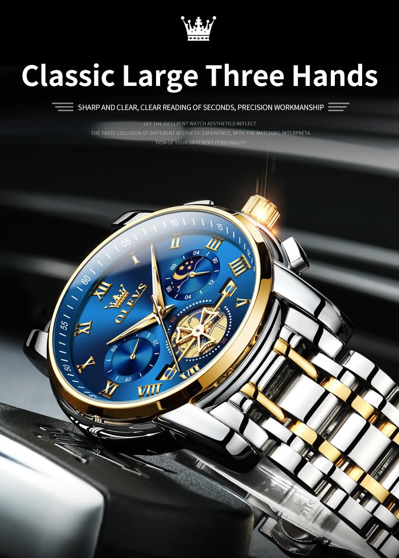 OLEVS Watches Men Waterproof Luxury Big Face Mens Watch Stainless Steel Quartz Analog Dress Watches for Men Luminous Multifunction Man Watch Relojes De Hombre