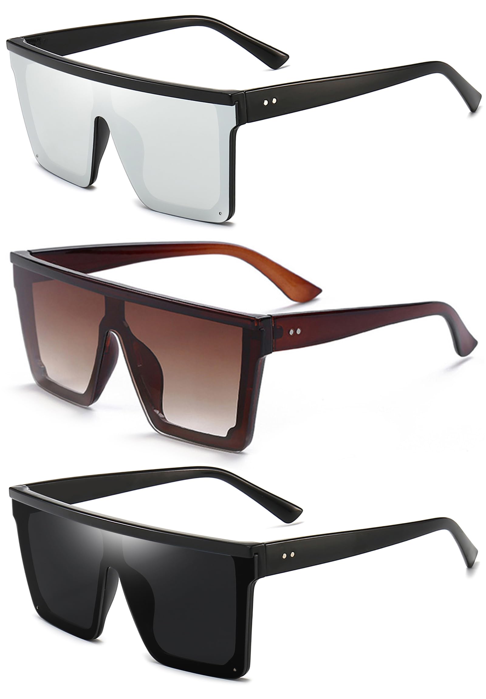 Dollger Square Oversized Sunglasses for Women Men Fashion Flat Top Big Black Frame Shades