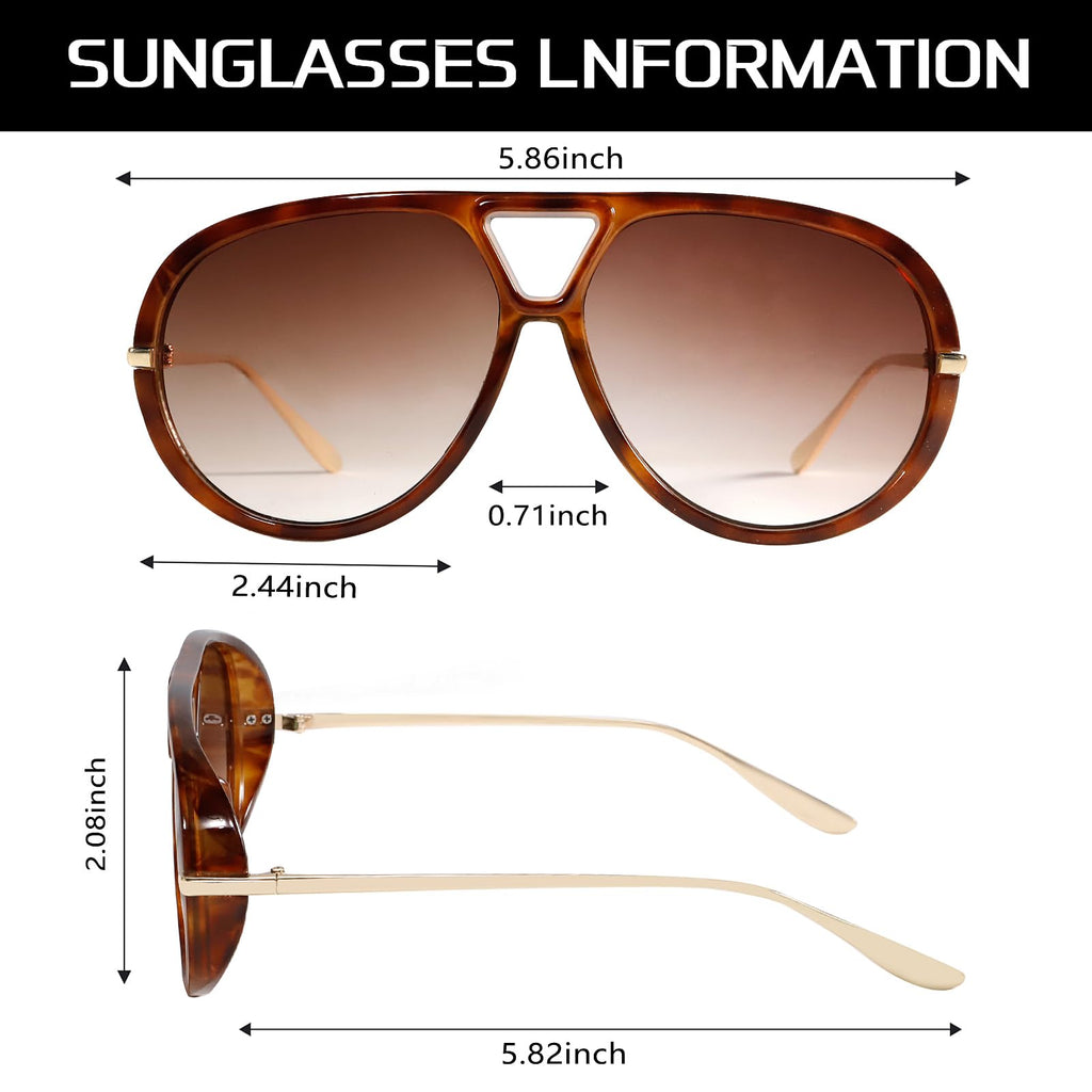GUVIVI Retro Gold Aviator Sunglasses for Women Men, 2026 Metal Oversized 70s Aviators Black Vacation Beach Sun Glasses