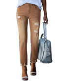 EVALESS Women's High Waisted Tummy Control Straight Ankle Ripped Jeans