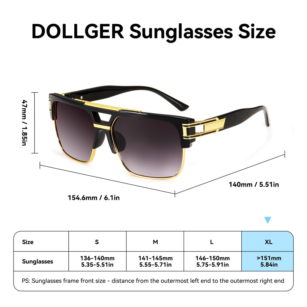 Dollger Square Sunglasses for Men Classic Oversized Sun Glasses Retro Semi Rimless Gold Alloy Frame UV400