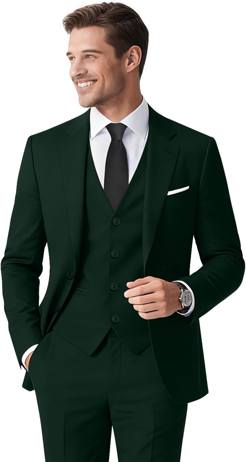 Men's Stretch Slim Fit 6-Piece Suit Set with Blazer, Vest, Pants, Bow Tie, Necktie and Pocket Square