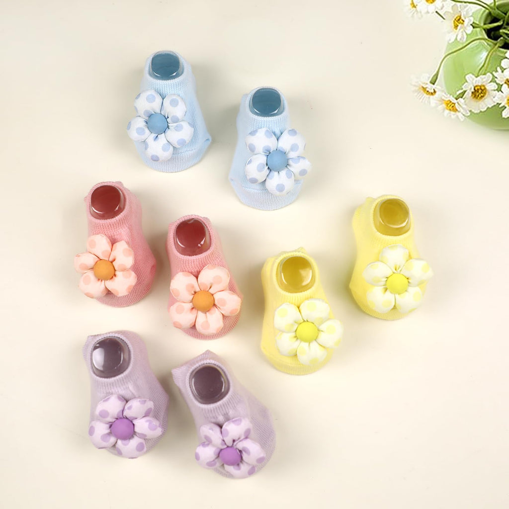 KEAINVRN 4Packs Baby Girls Socks,Flower Non-Slip Grips for Babies Toddler Princess Low Cut Ankle Socks for Girls