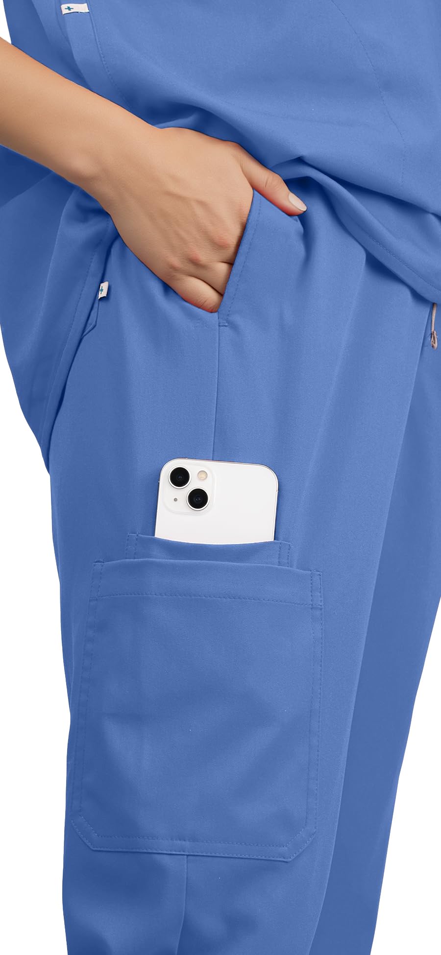 Scrubs for Women Set - Sleeveless Stand-Up Collar Scrub Top and Tapered Jogger Pants, 8-Pocket Work Uniform