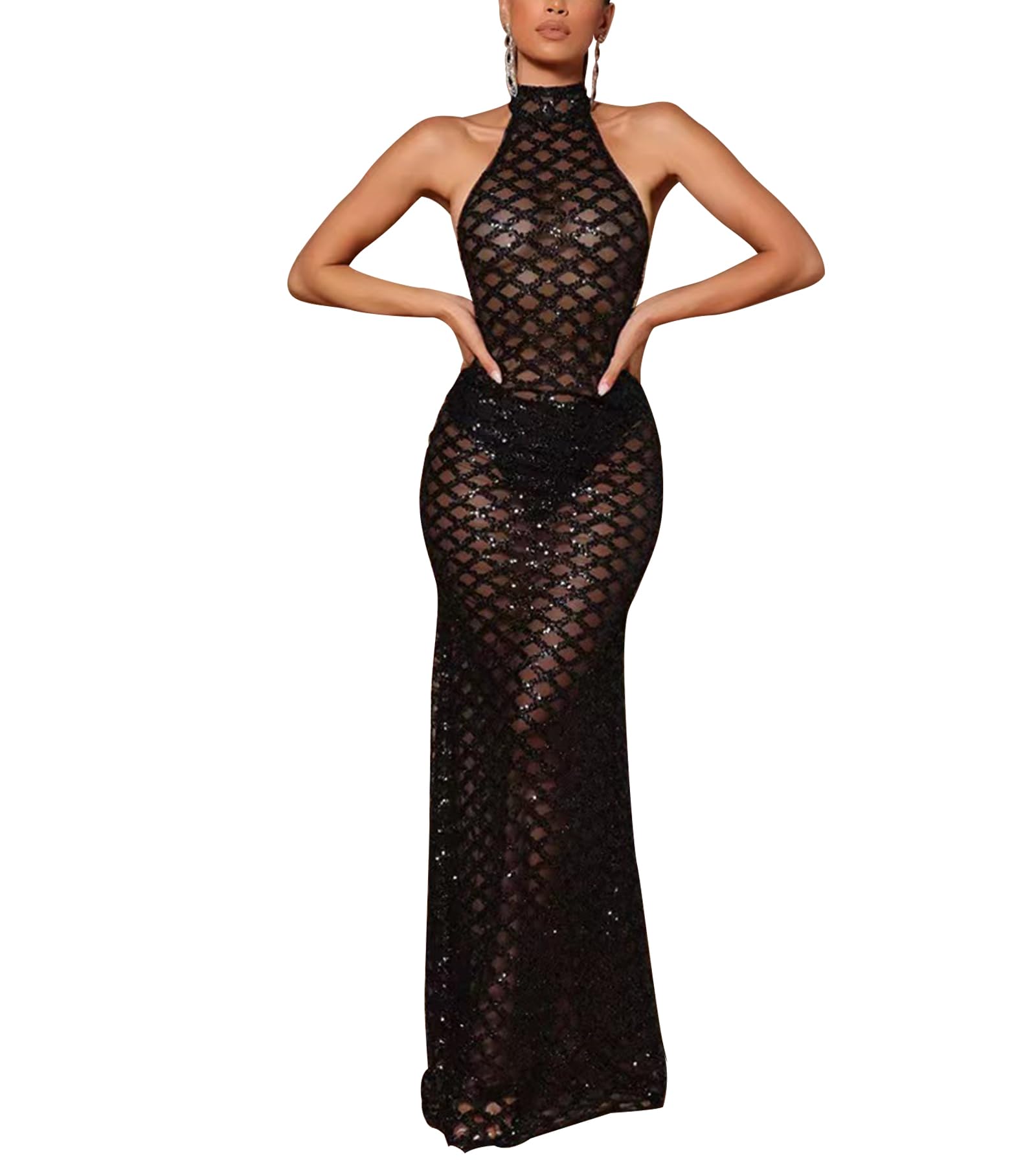 PORRCEY Women's Sexy Elegant Sparkly Sequins Evening Dress Party Club Night Outfits