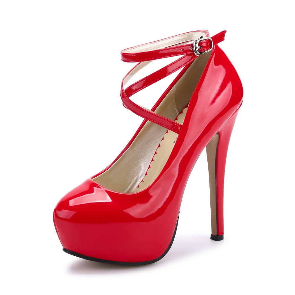 OCHENTA Women's Ankle Strap Platform Pumps, High Heel Dress Shoes, Cross Strap Stiletto Heels for Party, Prom, Wedding, Evening 5.5Inch