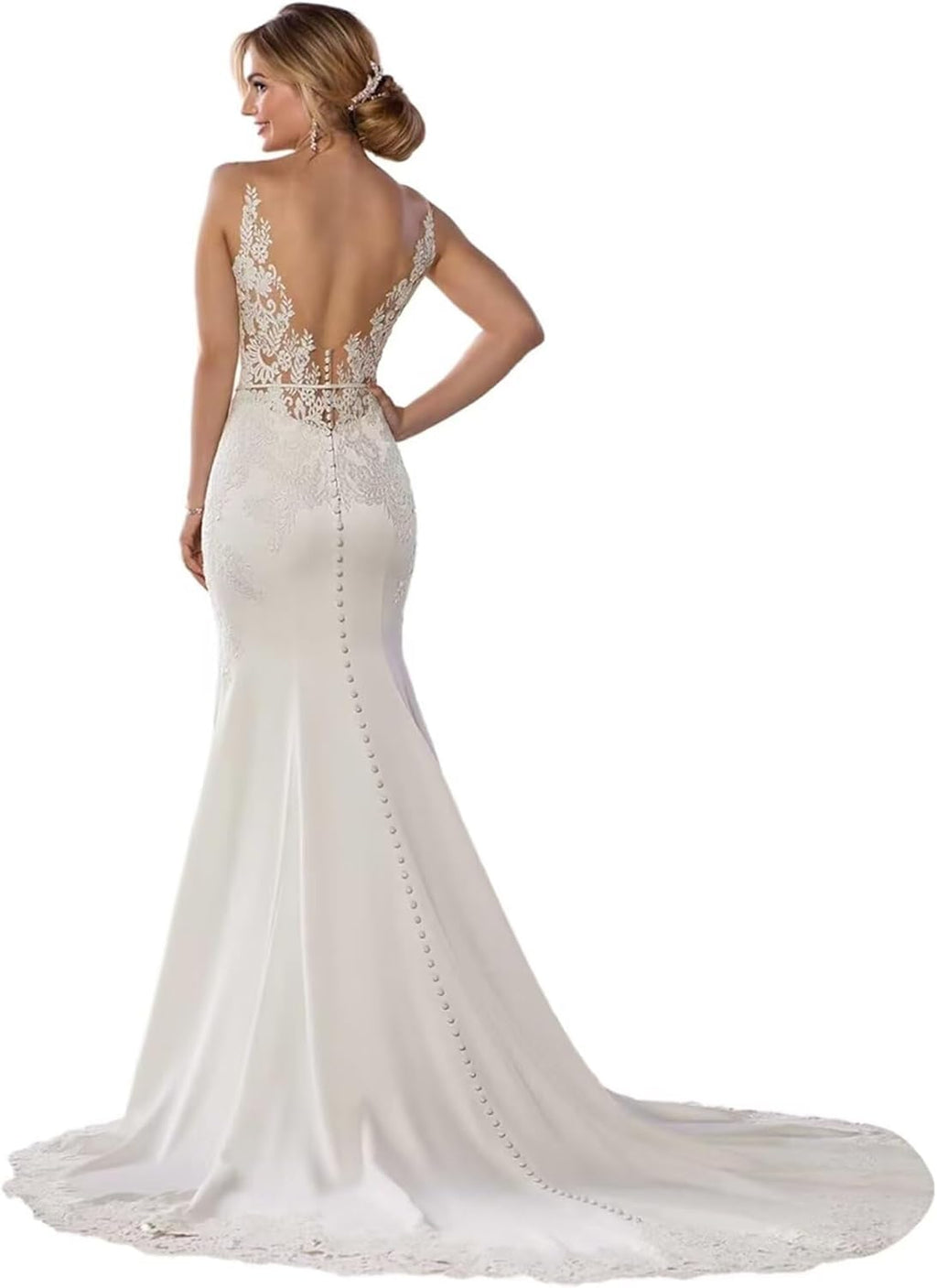 Lace Wedding Dresses for Bride Mermaid V Neck Boho Beach Bridal Gowns with Train BOF30