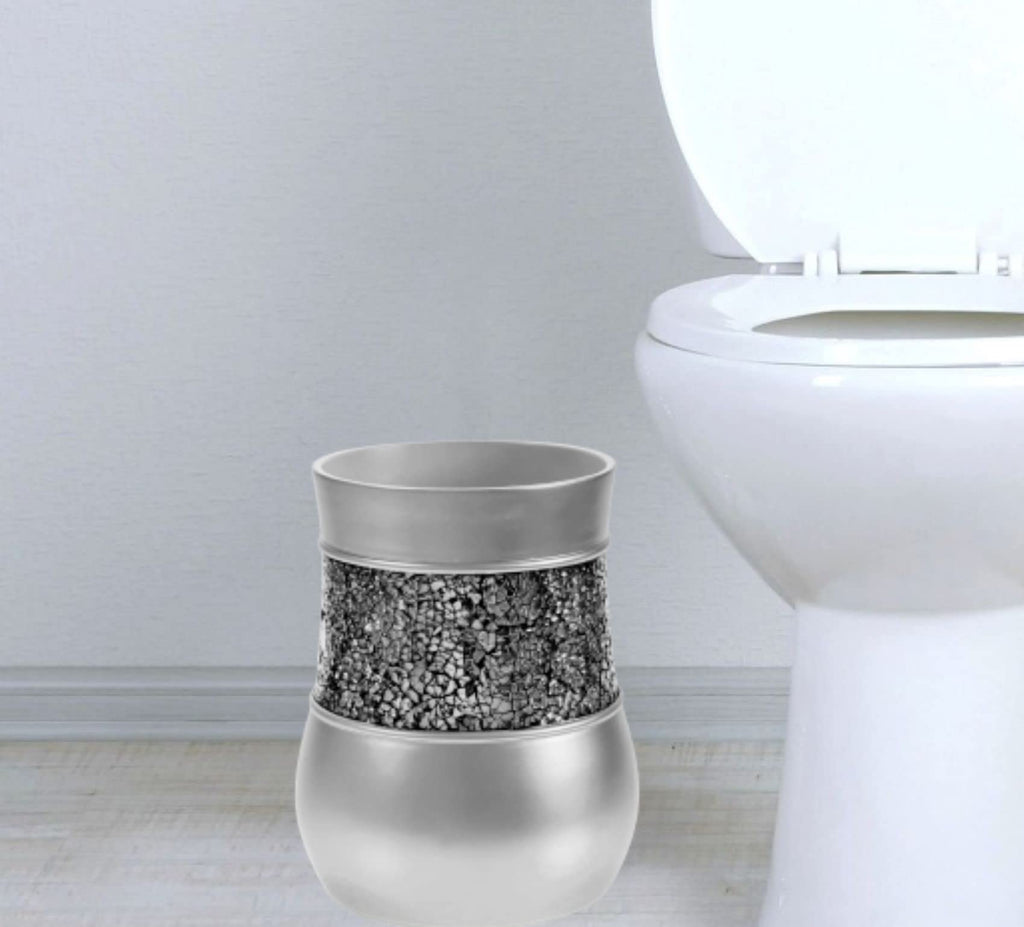 Creative Scents Crackled Glass Silver Bathroom Accessory Set – 4-Piece Vanity Set Includes: Lotion Soap Dispenser, Toothbrush Holder, Tumbler, and Soap Dish