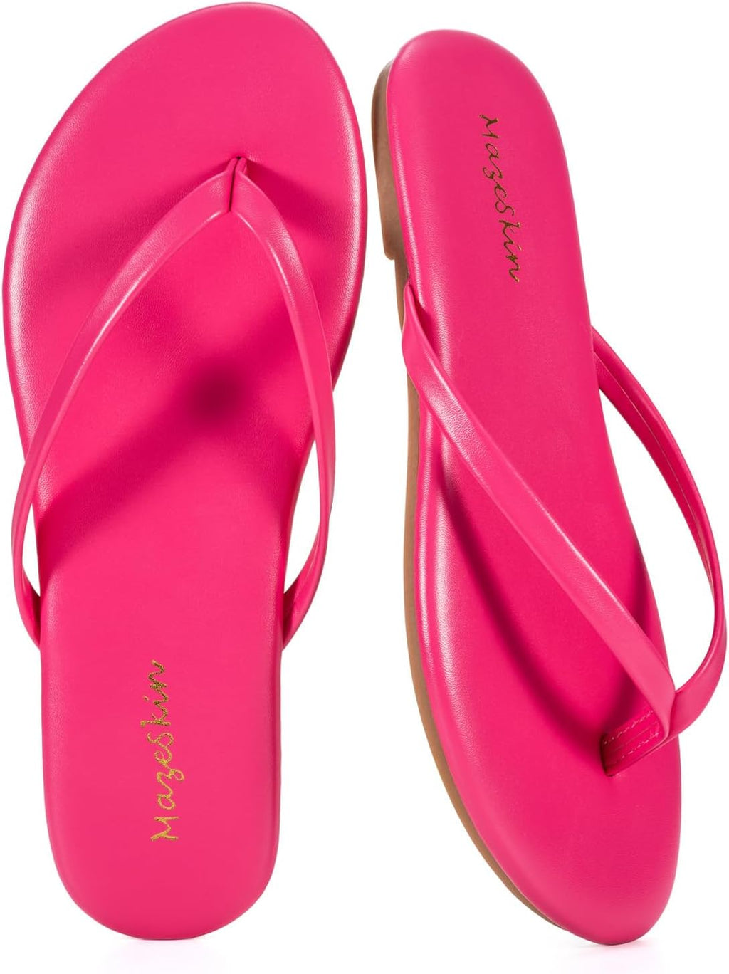mazeskin Women's Memory Foam Comfortable Flat Thong Sandals Dressy Summer Beach Leather Slide Flip Flops