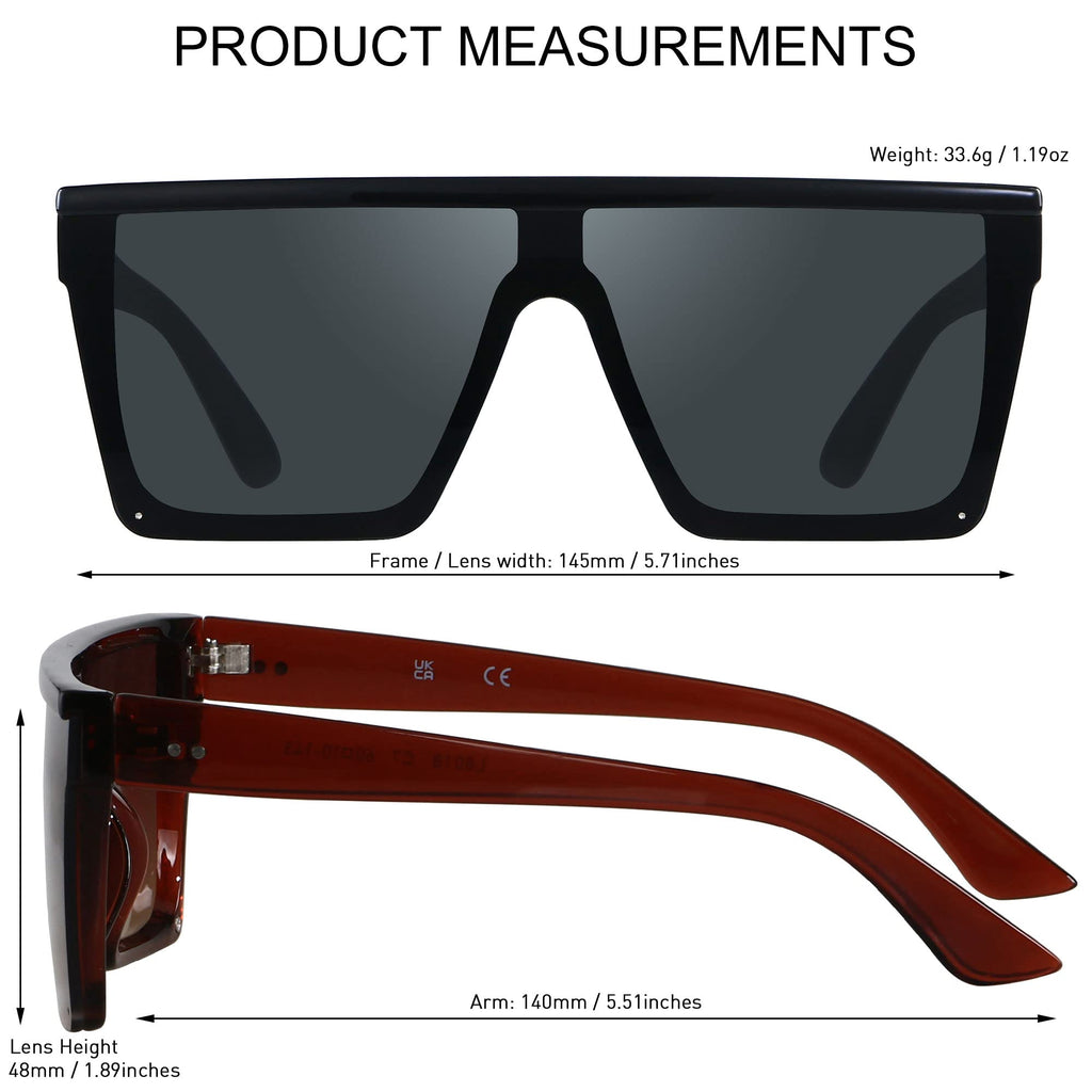 LYZOIT Square Oversized Sunglasses for Women Men Big Flat Top Fashion Shield Large UV Protection Rimless Shades