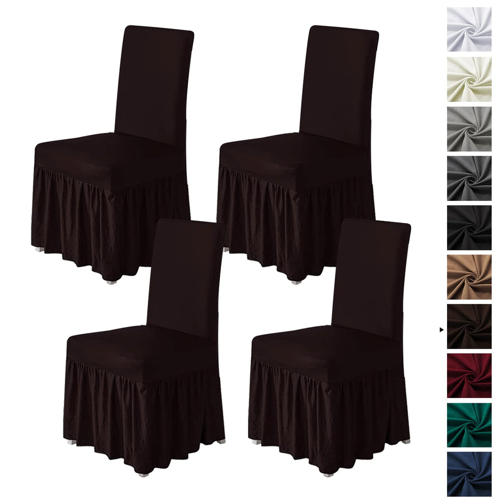 molasofa Chair Covers for Dining Room Set of 6 Stretch Chair Slipcovers with Skirt for Kitchen Seat Protectors Wedding Banquet Decor Kids Pets Spandex Fabric Washable (6pcs, Brown)