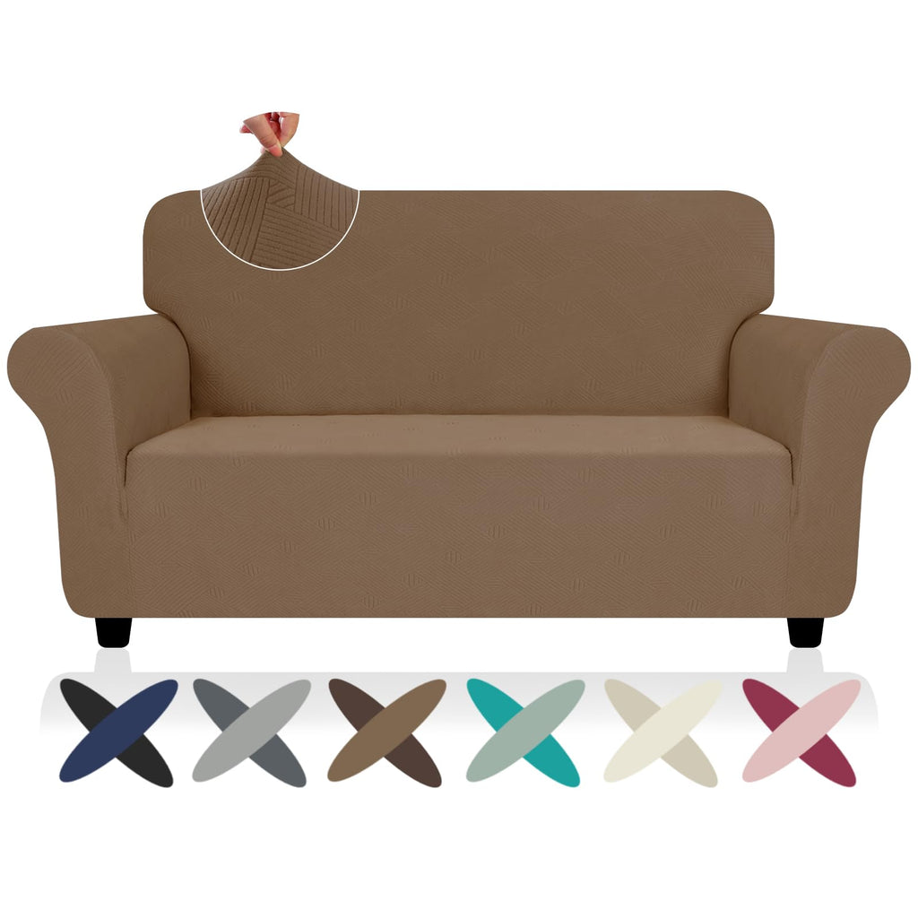 ZNSAYOTX Super Stretch Chair Slipcover (30"-47"), New Striped Sofa Chair Covers for Living Room, Dogs Pet Friendly Anti-Slip Chair Protector Spandex Armchair Slipcovers (Beige, Chair)