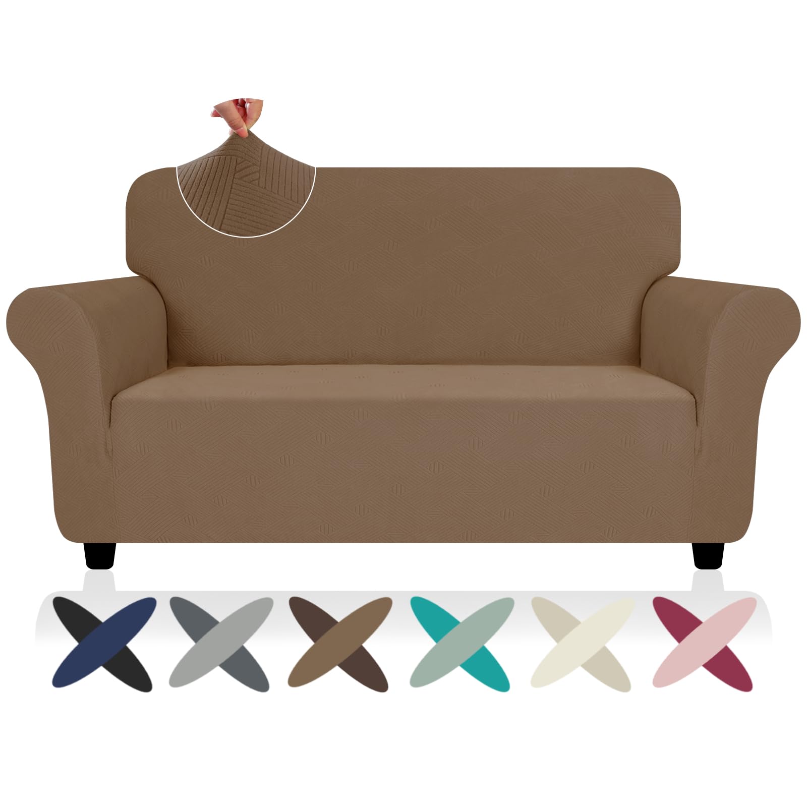 ZNSAYOTX Super Stretch Chair Slipcover (30"-47"), New Striped Sofa Chair Covers for Living Room, Dogs Pet Friendly Anti-Slip Chair Protector Spandex Armchair Slipcovers (Beige, Chair)