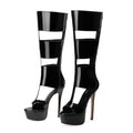 FancyQueen Platform Knee High Sandals for Women, Gladiator Open Toe Summer Booties Black Heels Sandal Boots, Sexy Style Casual for Party