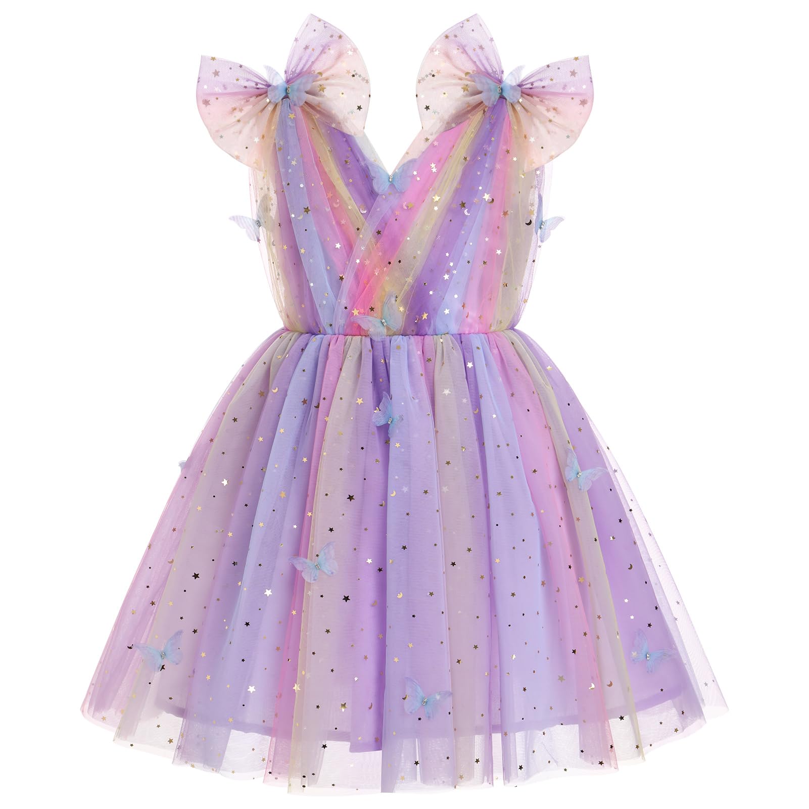 IMEKIS Toddler Kids Girls Butterfly Dress Sparkle Sequins Tulle Wedding Formal Birthday Dresses 2-10T