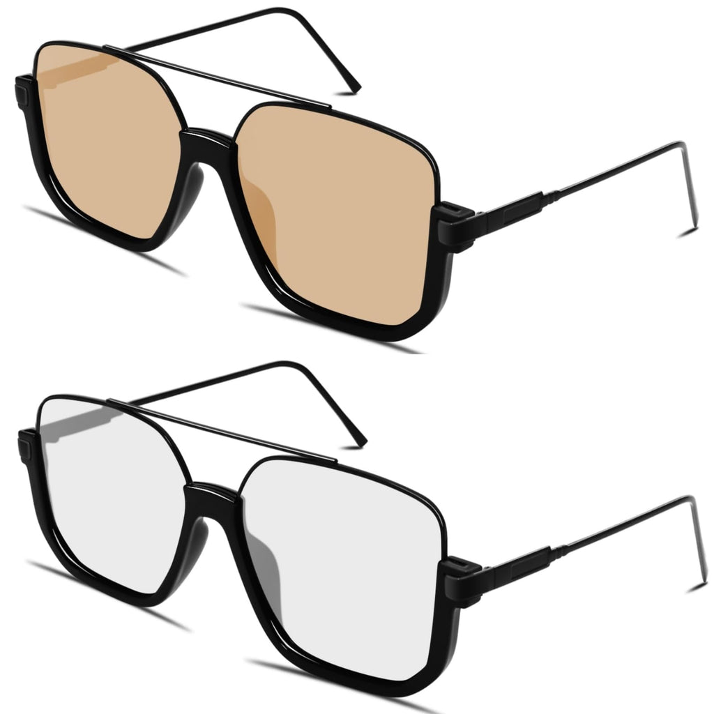 GUVIVI Retro Oversized Aviator Sunglasses for Women Men Square Double Bridge Pilot Sun Glasses 70s Trendy Shades
