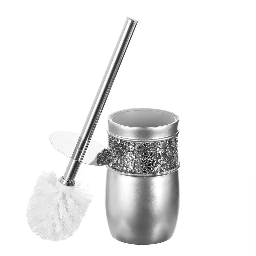Creative Scents Crackled Glass Silver Bathroom Accessory Set – 4-Piece Vanity Set Includes: Lotion Soap Dispenser, Toothbrush Holder, Tumbler, and Soap Dish