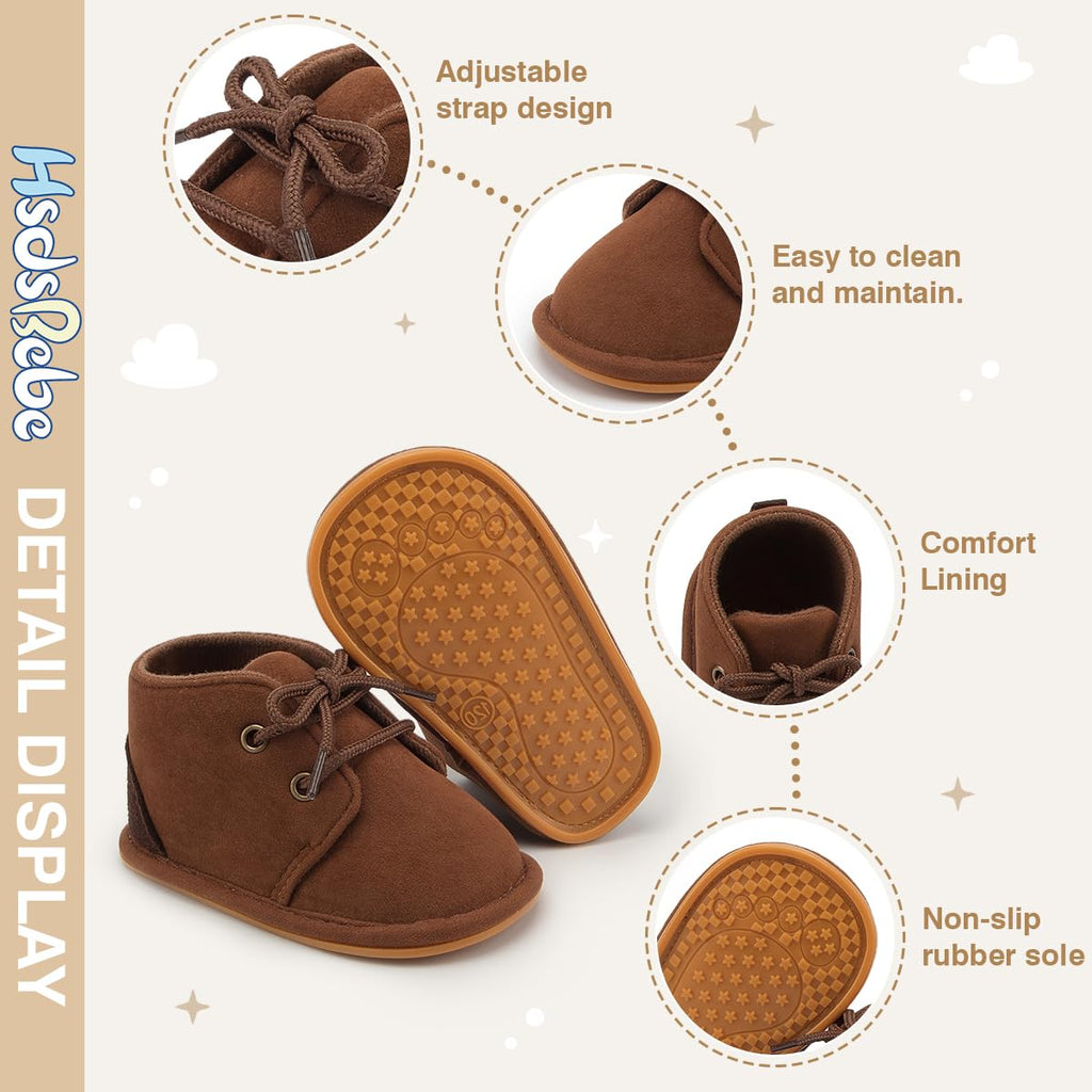 HsdsBebe Baby Boys Girls Oxford Shoes PU Leather Soft Rubber Sole Sneakers Anti-Slip Toddler Ankle Boots Infant Walking Shoes Moccasins