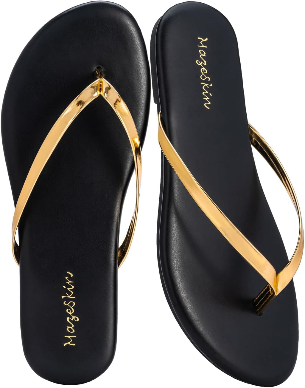 mazeskin Women's Memory Foam Comfortable Flat Thong Sandals Dressy Summer Beach Leather Slide Flip Flops