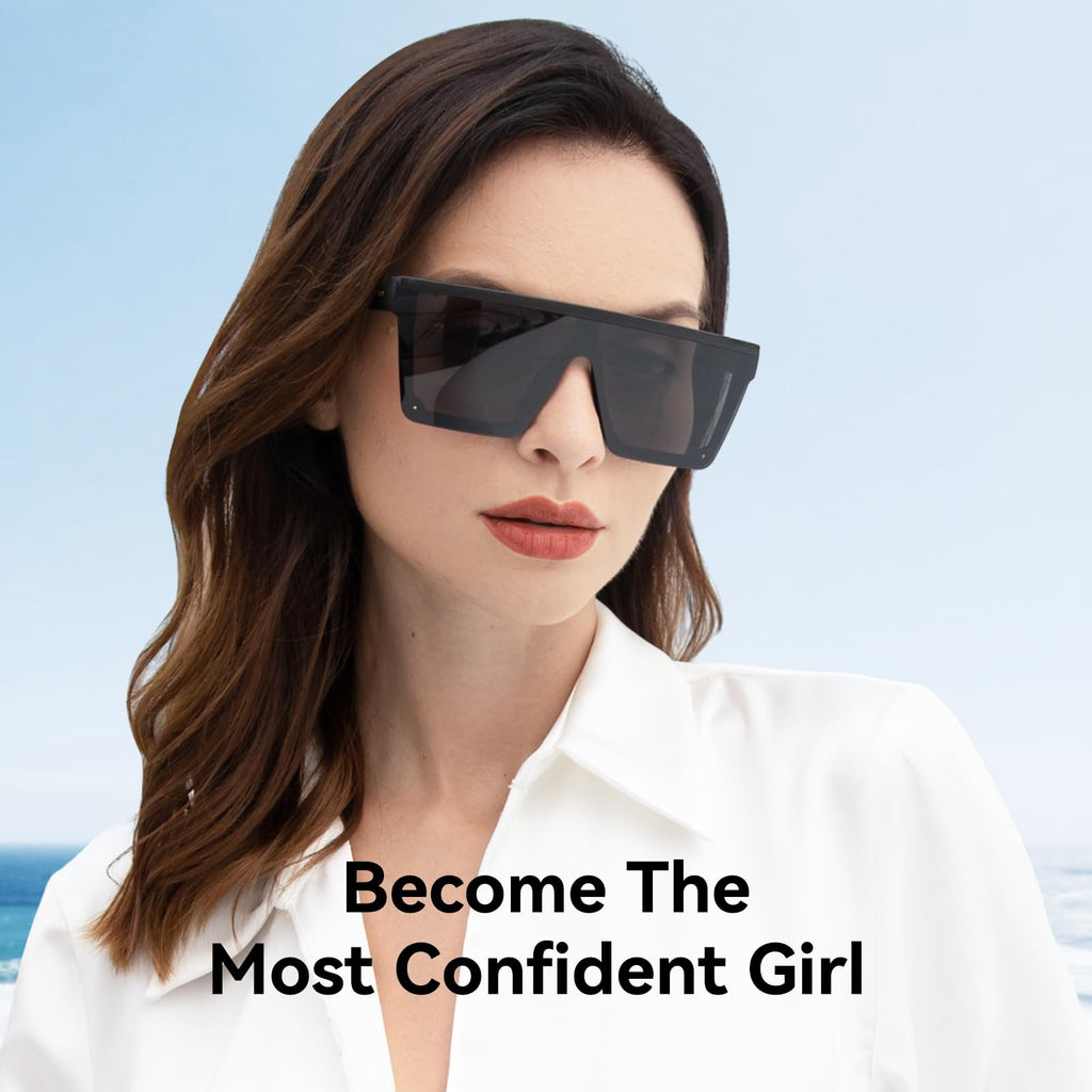 Dollger Square Oversized Sunglasses for Women Men Fashion Flat Top Big Black Frame Shades