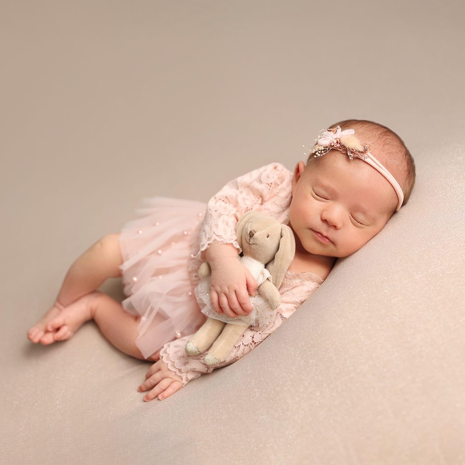 Newborn Lace Romper, 2 PCS Baby Girl Photography Props, Newborn Girl Photography Outfits with Flower Headband for Infants