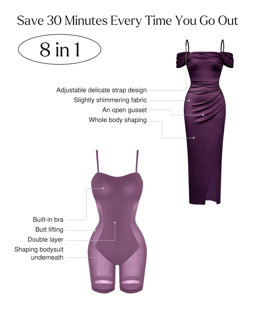 Popilush Womens Shapewear Maxi Dress Multi Way Wear Off The Shoulder Bodycon Long Cocktail Formal Dresses