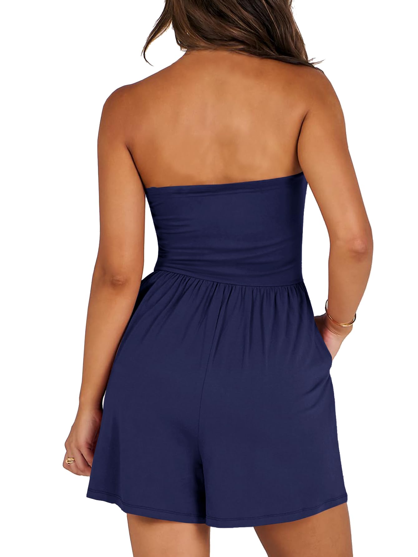 AUXDIO Women Summer Casual Strapless Romper Sleeveless Off Shoulder Short Jumpsuits 2026 Beach Vacation Clothes