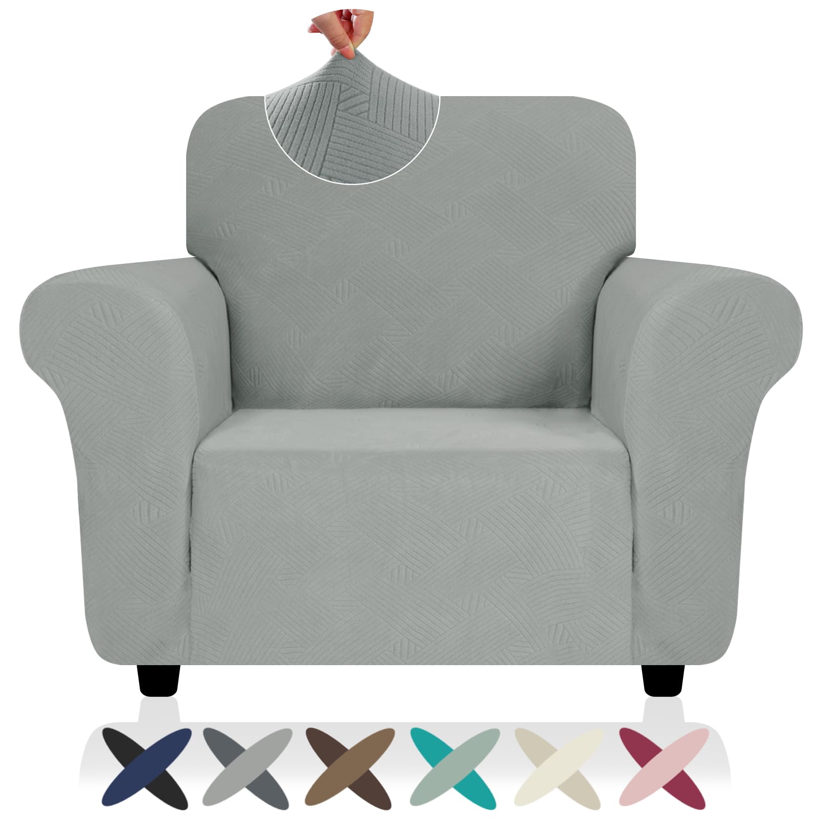 ZNSAYOTX Super Stretch Chair Slipcover (30"-47"), New Striped Sofa Chair Covers for Living Room, Dogs Pet Friendly Anti-Slip Chair Protector Spandex Armchair Slipcovers (Beige, Chair)