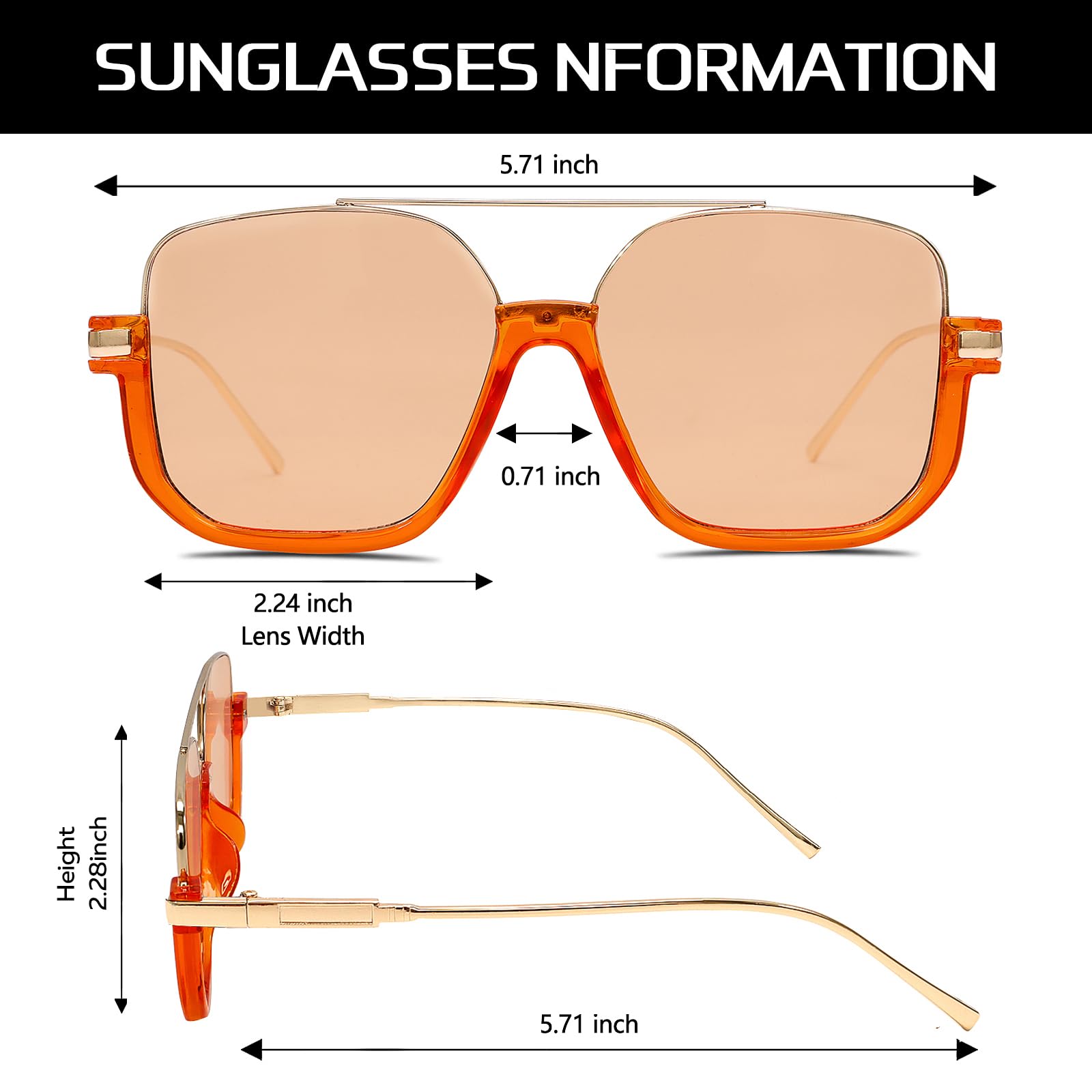 GUVIVI Retro Oversized Aviator Sunglasses for Women Men Square Double Bridge Pilot Sun Glasses 70s Trendy Shades