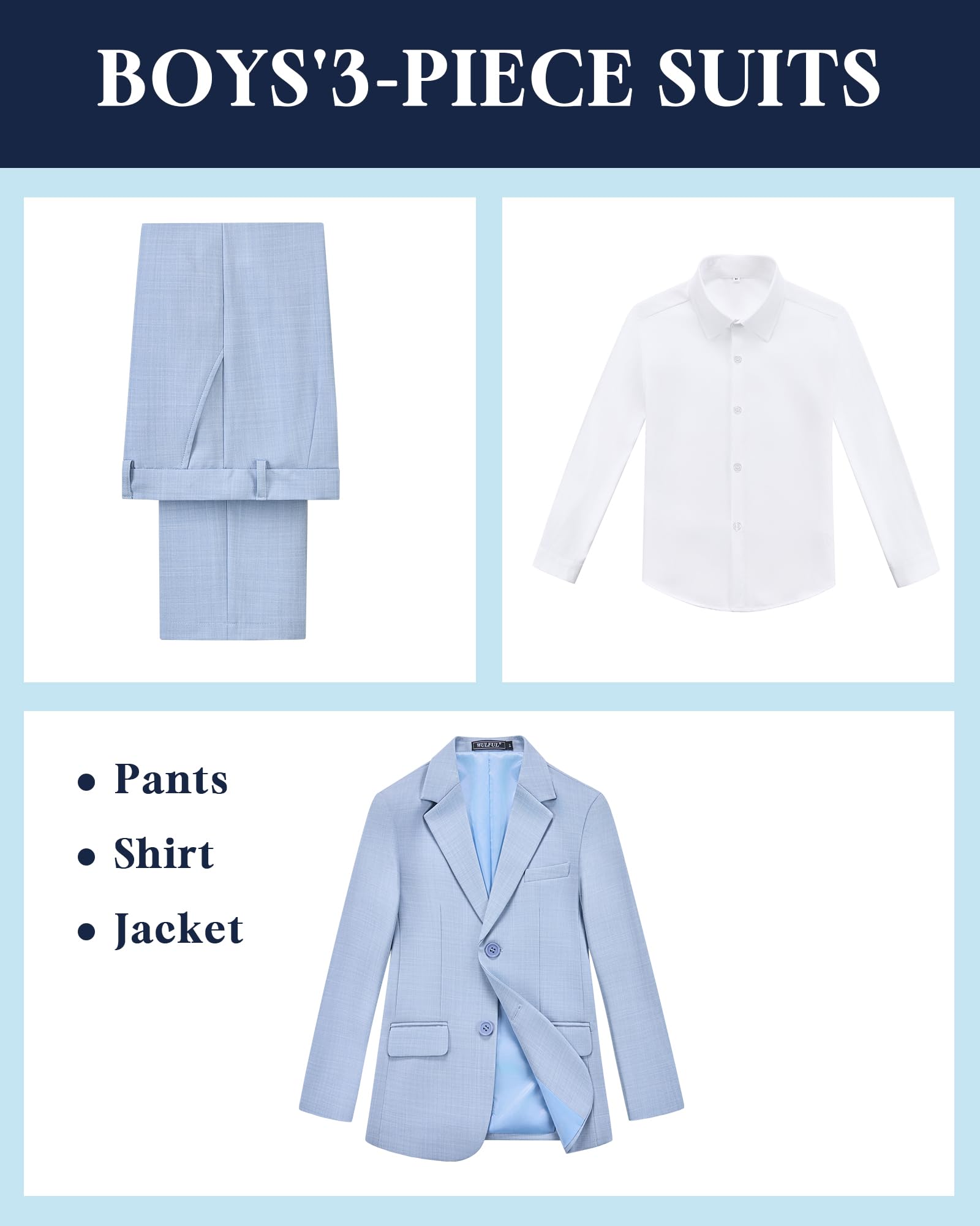 WULFUL Boys' Slim Fit Suit 3 Pieces:Jacket, Pants, Shirt,Summer Suit Set for Teens Boys Wedding Beach