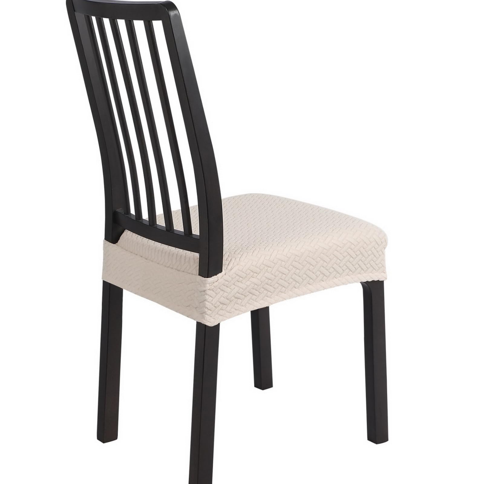 SearchI Stretch Dining Chair Seat Covers Set of 6, Soft Removable Washable Seat Cover for Dining Chairs, Dining Room Chair Cover Protector (Rear-Covered, Brown)