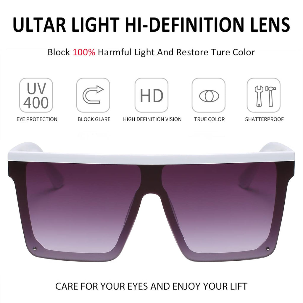 Dollger Square Oversized Sunglasses for Women Men Fashion Flat Top Big Black Frame Shades