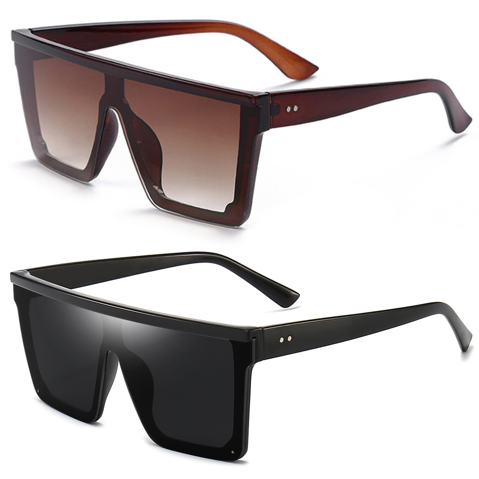 Dollger Square Oversized Sunglasses for Women Men Fashion Flat Top Big Black Frame Shades