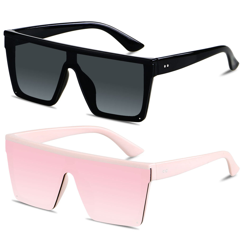 LYZOIT Square Oversized Sunglasses for Women Men Big Flat Top Fashion Shield Large UV Protection Rimless Shades