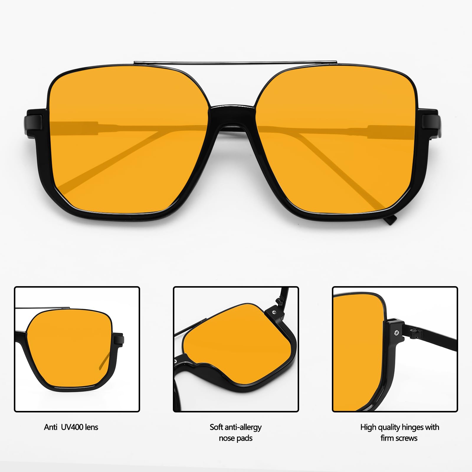 GUVIVI Retro Oversized Aviator Sunglasses for Women Men Square Double Bridge Pilot Sun Glasses 70s Trendy Shades