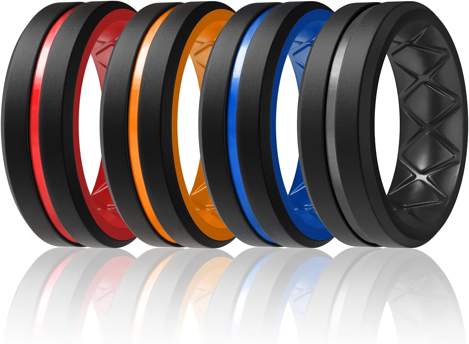 Egnaro Men's Silicone Ring 1/4/6 Multipack, Workout Travel Rubber Wedding Bands For Him, 8mm Width 2mm Thickness