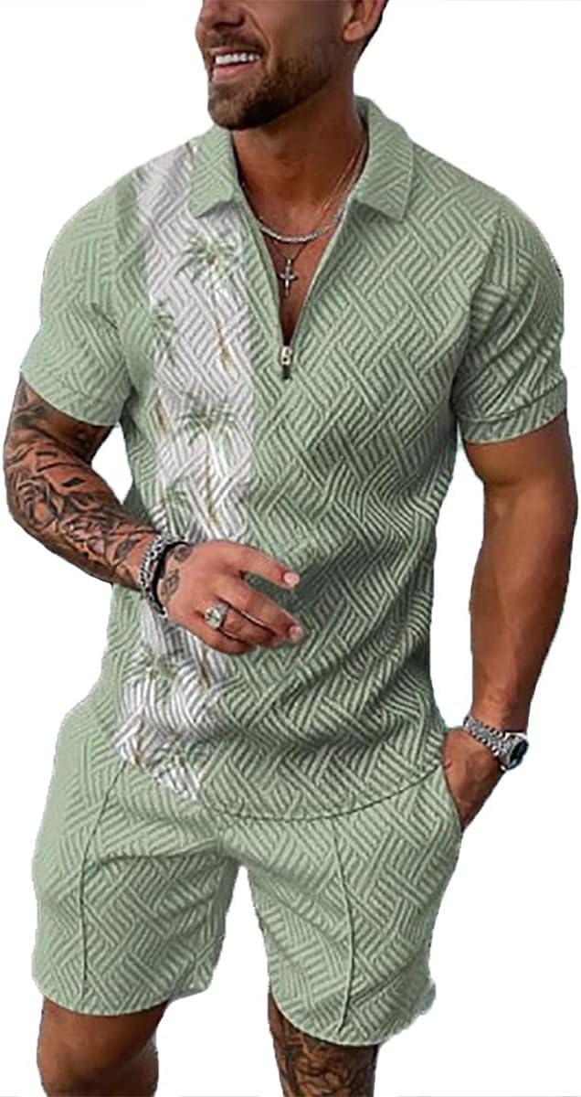 Mens Short Sets 2 Piece Outfits Polo Shirt Fashion Summer Tracksuits Casual Set Short Sleeve and Shorts Set for Men
