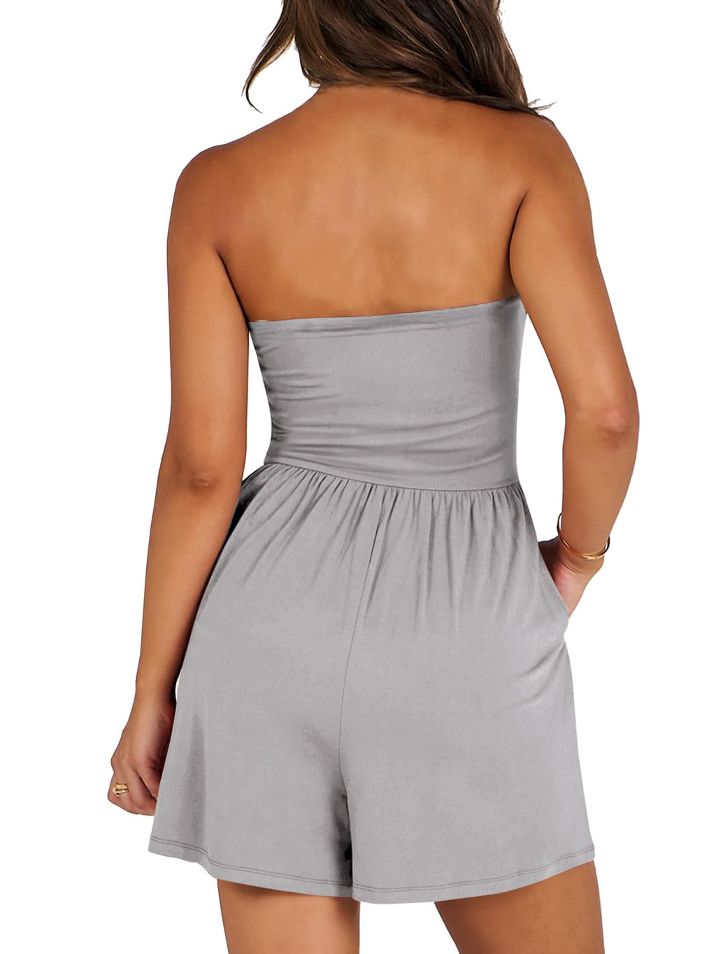 AUXDIO Women Summer Casual Strapless Romper Sleeveless Off Shoulder Short Jumpsuits 2026 Beach Vacation Clothes