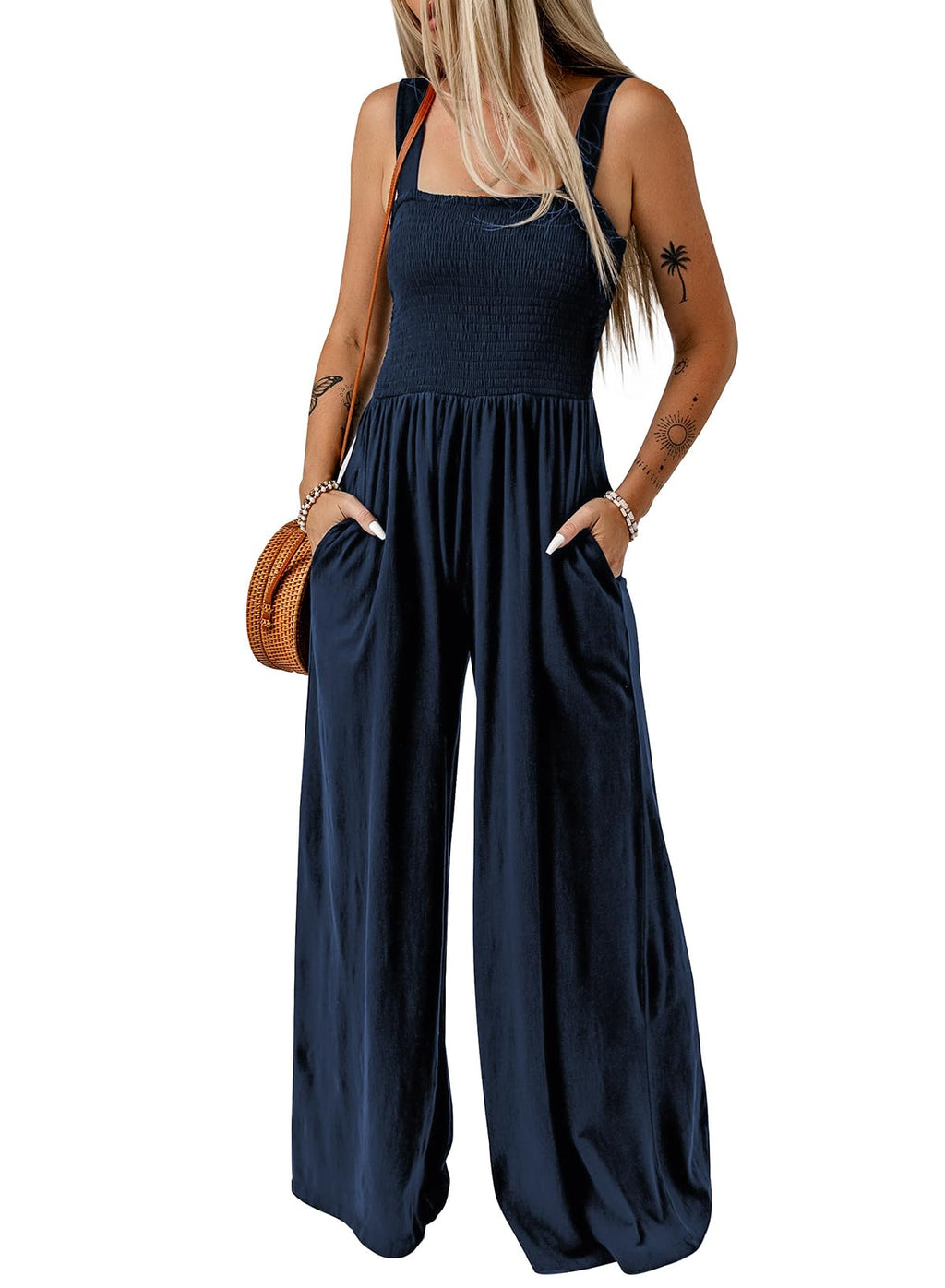 Dokotoo Women's Casual Loose Overalls Jumpsuits One Piece Sleeveless Wide Leg Long Pant Rompers With Pockets