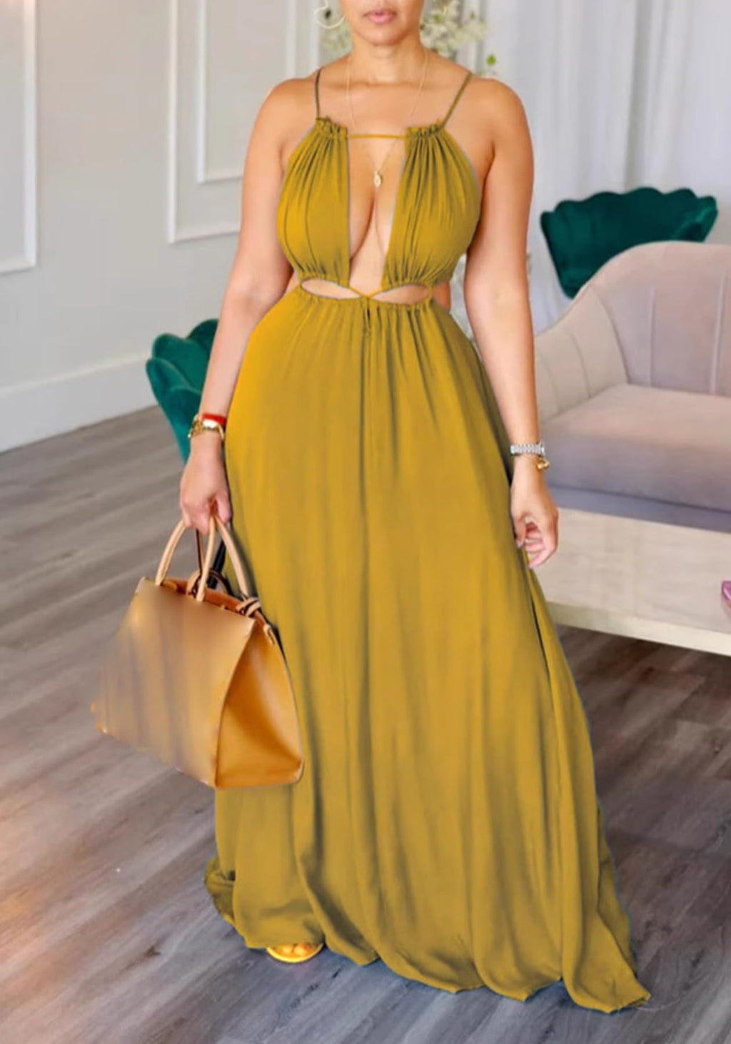 Geulis 2026 Women Summer Beach Dresses Sexy Cut Out Sleeveless Spaghetti Strap Halter Dress Flowy Maxi Vacation Dress