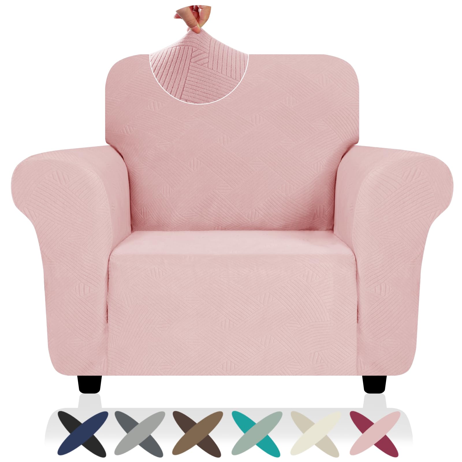 ZNSAYOTX Super Stretch Chair Slipcover (30"-47"), New Striped Sofa Chair Covers for Living Room, Dogs Pet Friendly Anti-Slip Chair Protector Spandex Armchair Slipcovers (Beige, Chair)