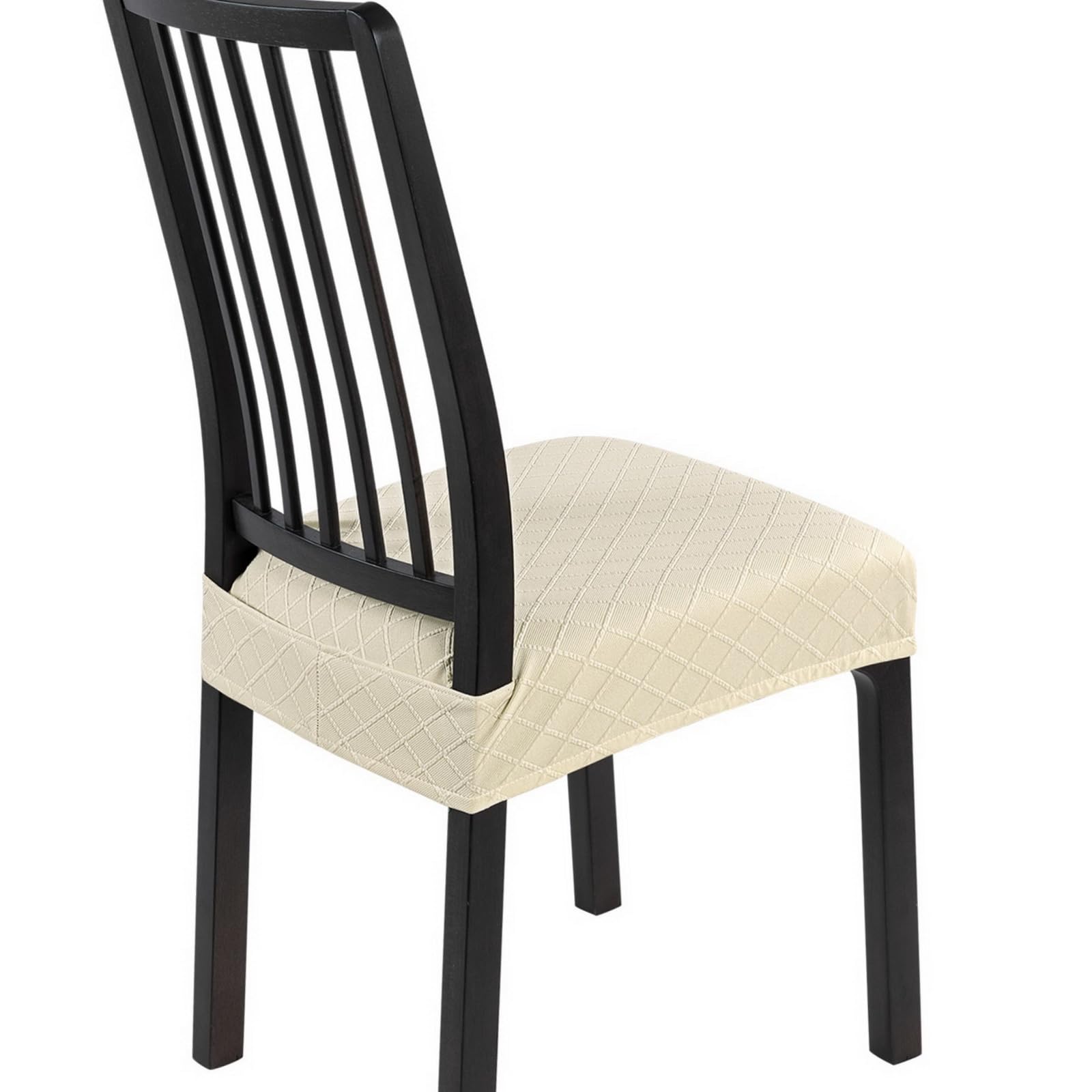 SearchI Stretch Dining Chair Seat Covers Set of 6, Soft Removable Washable Seat Cover for Dining Chairs, Dining Room Chair Cover Protector (Rear-Covered, Brown)