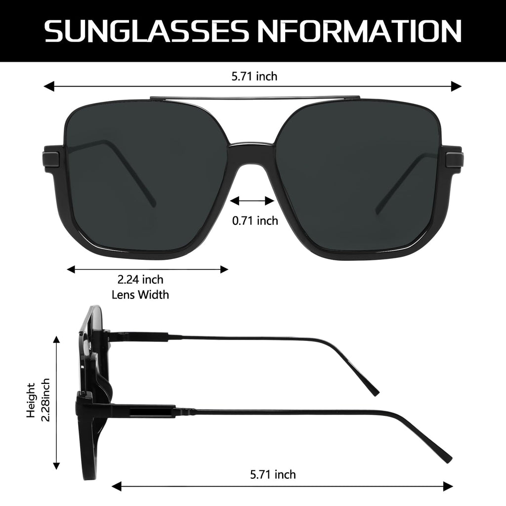 GUVIVI Retro Oversized Aviator Sunglasses for Women Men Square Double Bridge Pilot Sun Glasses 70s Trendy Shades