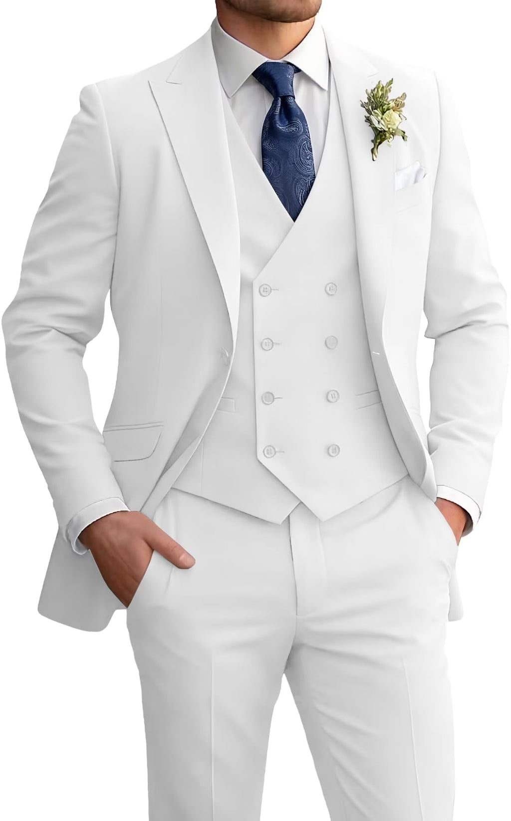 Mens Suit 3 Piece Double Breasted Suit Men Formal Business Tuxedos Blazer Vest Pants Set for Wedding Party Dinner