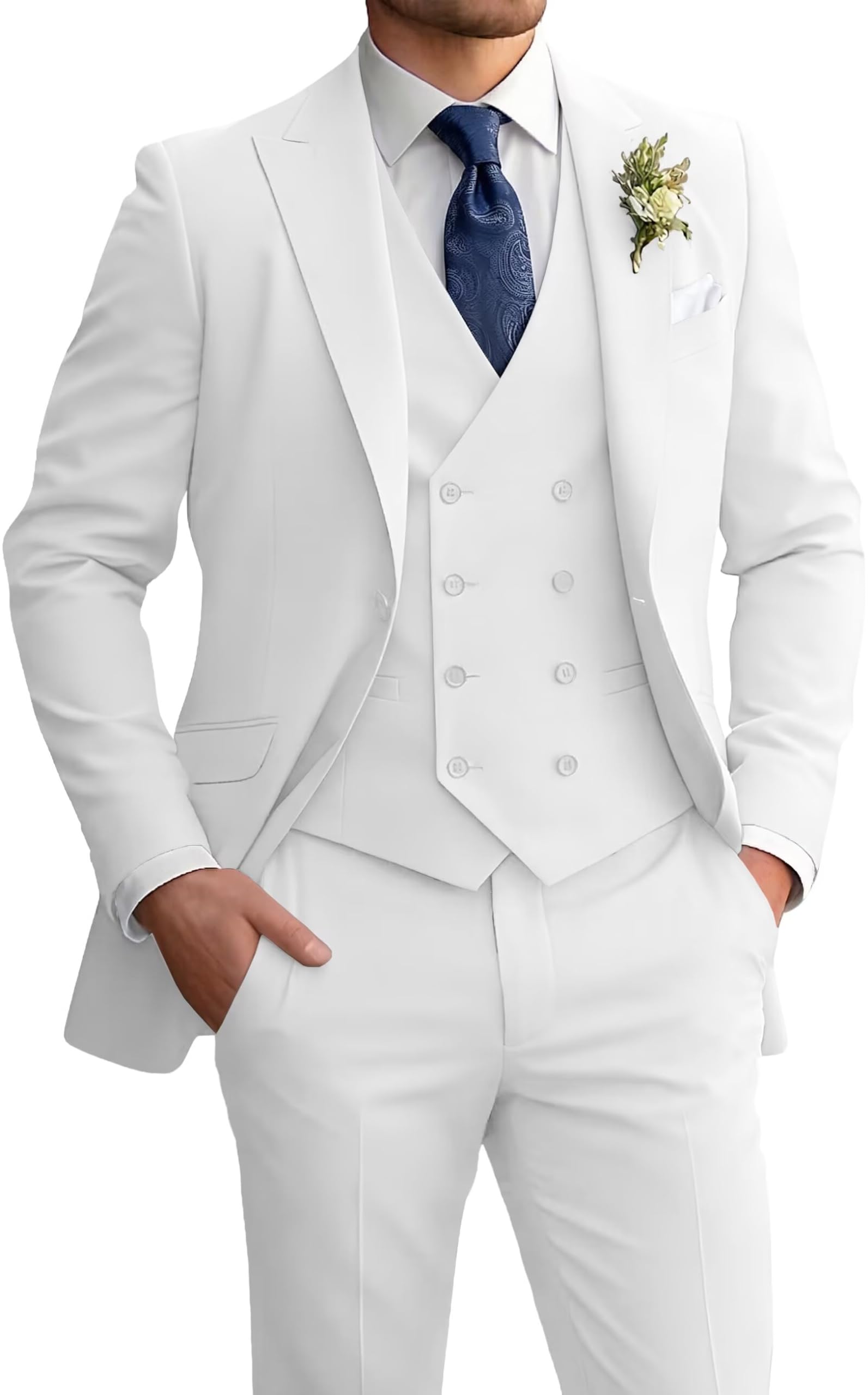 Mens Suit 3 Piece Double Breasted Suit Men Formal Business Tuxedos Blazer Vest Pants Set for Wedding Party Dinner