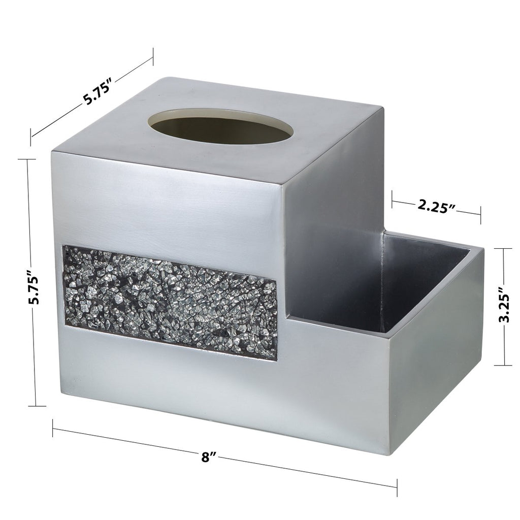 Creative Scents Crackled Glass Silver Bathroom Accessory Set – 4-Piece Vanity Set Includes: Lotion Soap Dispenser, Toothbrush Holder, Tumbler, and Soap Dish