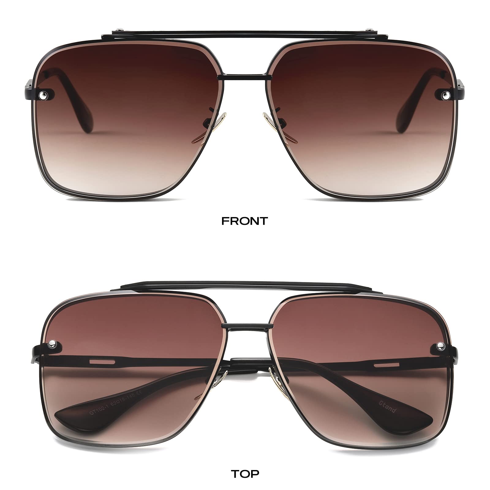 Gtand Fashion Oversized Square Aviator Gradient Sunglasses For Men Women Vintage Metal Sun Glasses 63mm