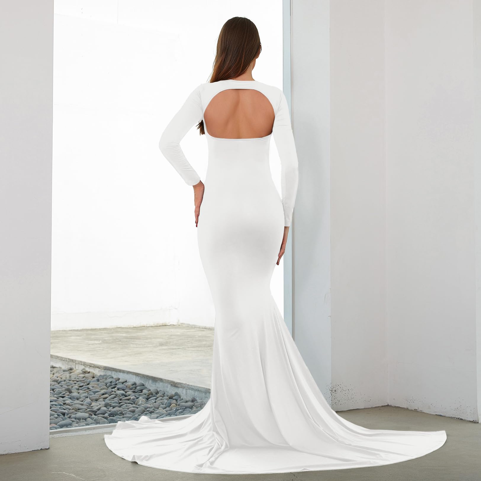 Bhome Maternity Dress for Photoshoot Cut-Out Backless Side Split Maternity Maxi Gown for Photoshoot