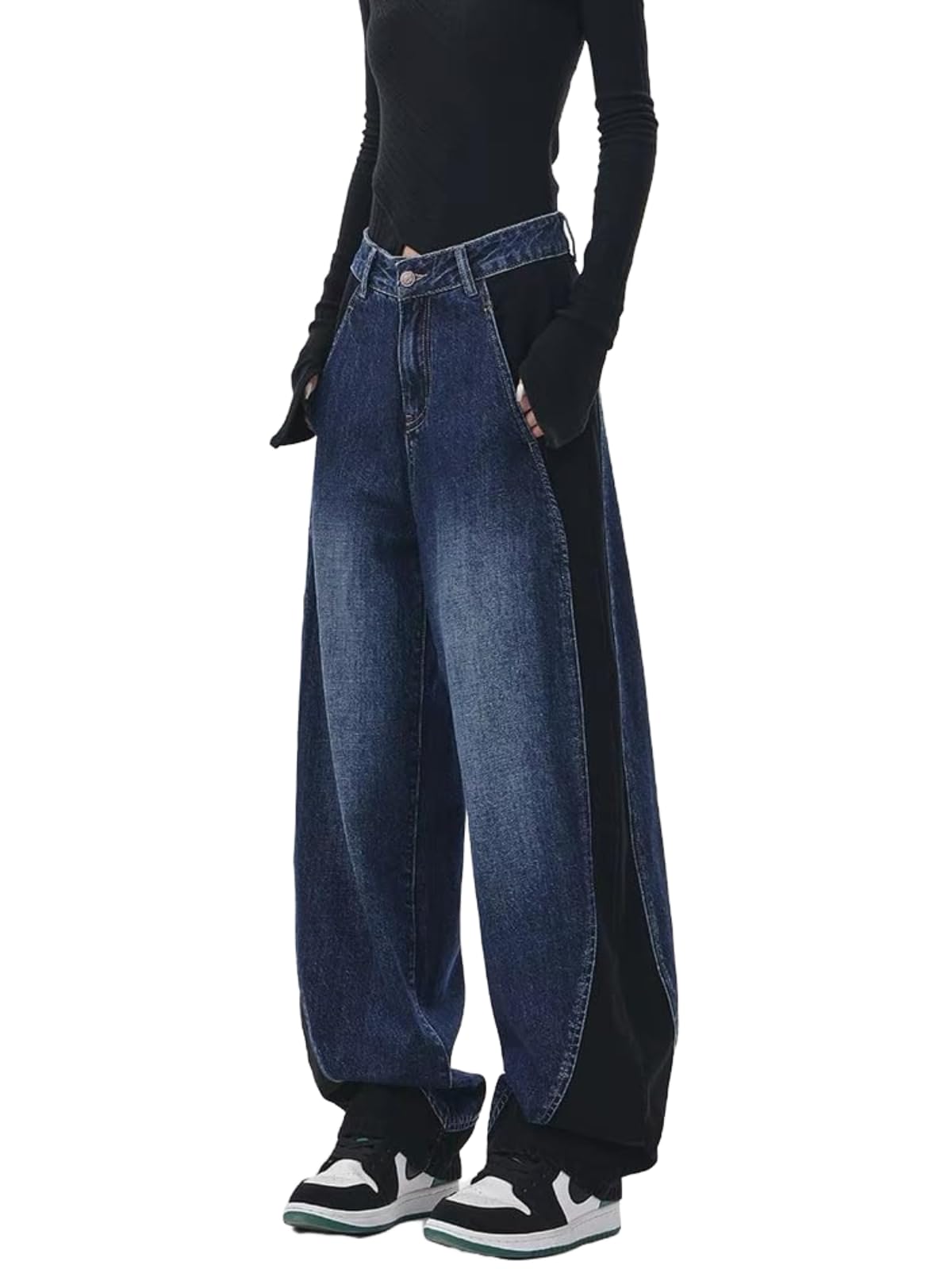 EMMIOL Women Baggy Jeans Mid-Low Waist Boyfriend Streetwear Vintage Jeans Wide Leg Denim Pants